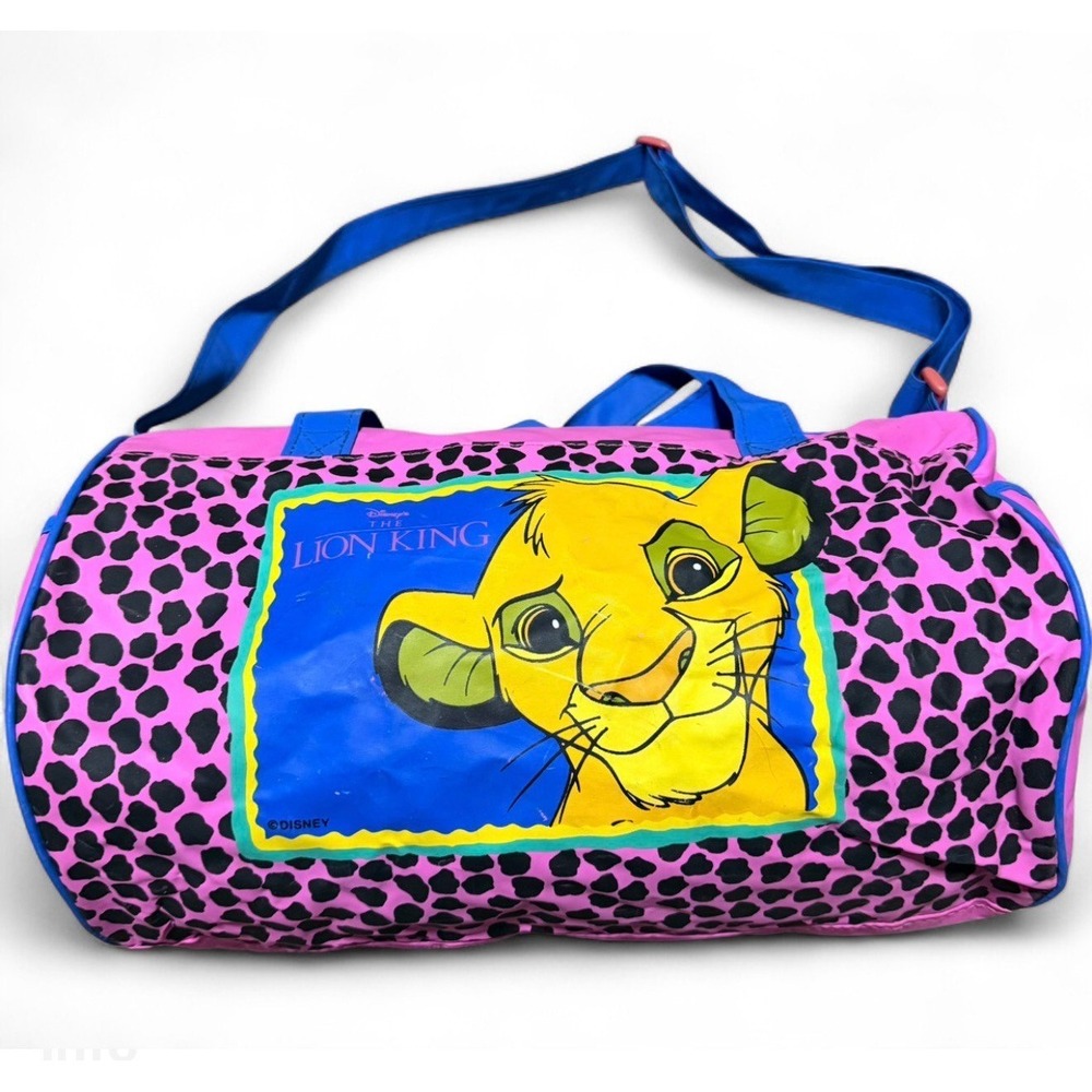 Vintage Disney Lion King Simba Pink Duffle Bag Leopard Print Overnight Gym Bag